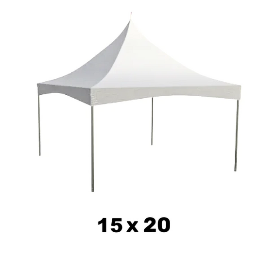 a 15 foot by 20 foot white marquee high peak event tent