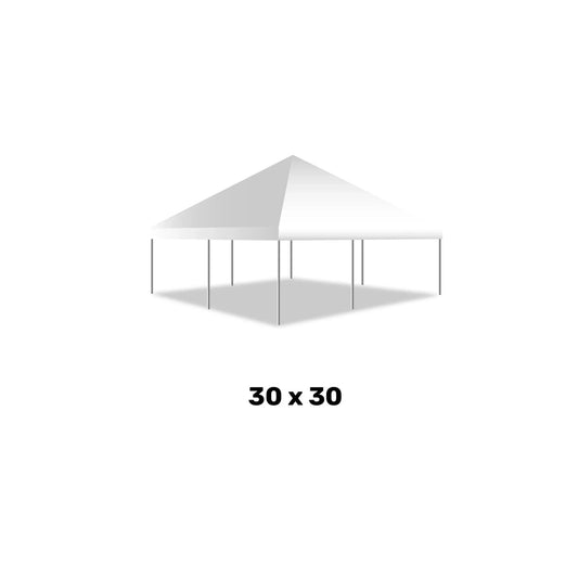 a 30 foot by 30 foot white  West Coast Frame Tent