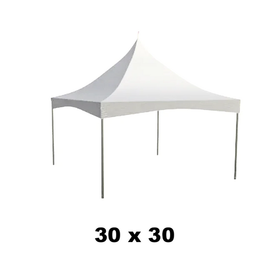 a 30 foot by 30 foot white marquee high peak event tent