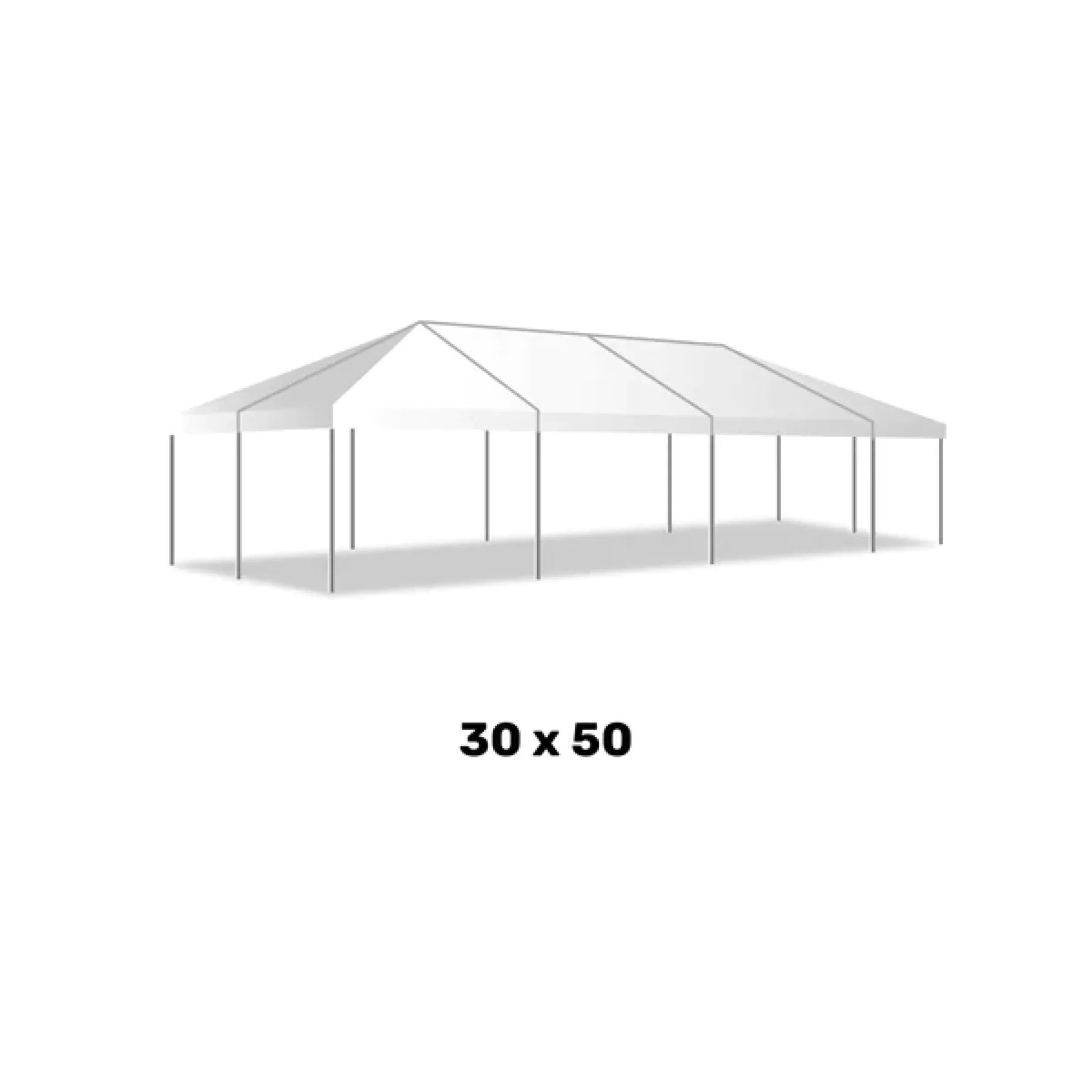 a 30 foot by 50 foot white  West Coast Frame Tent