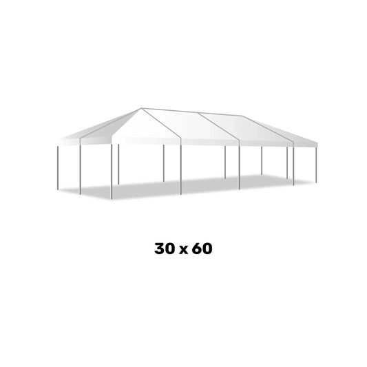 a 30 foot by 60 foot white  West Coast Frame Tent