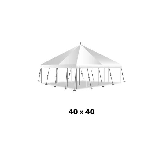 a 40 foot by 40 foot white marquee high peak pole tent