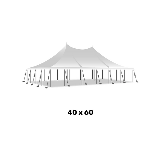 a 40 foot by 60 foot white marquee high peak pole tent