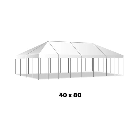 a 40 foot by 80 foot white West Coast Frame Tent