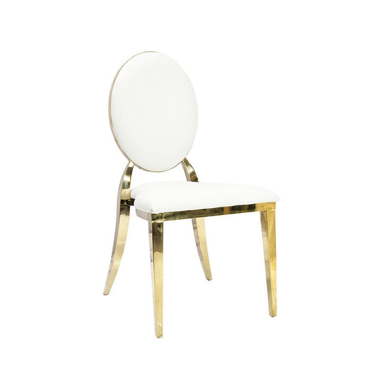 Gold Dior chair with white back pad and cushion