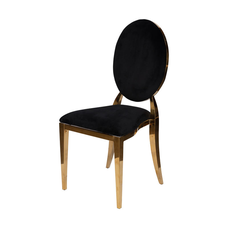 Gold Dior chair with black back pad and cushion