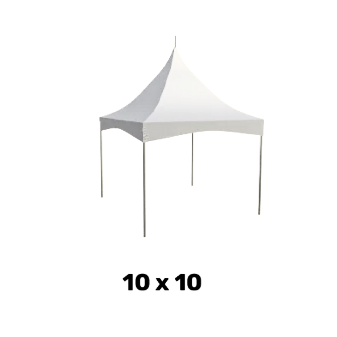 a 10 foot by 10 foot white high peak event tent