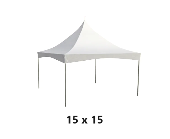 a 15 foot by 15 foot white marquee high peak event tent