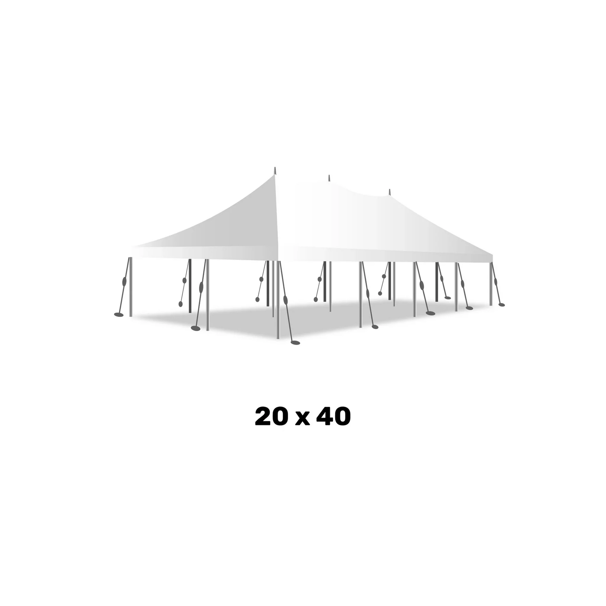 a 20 foot by 40 foot white marquee high peak pole tent