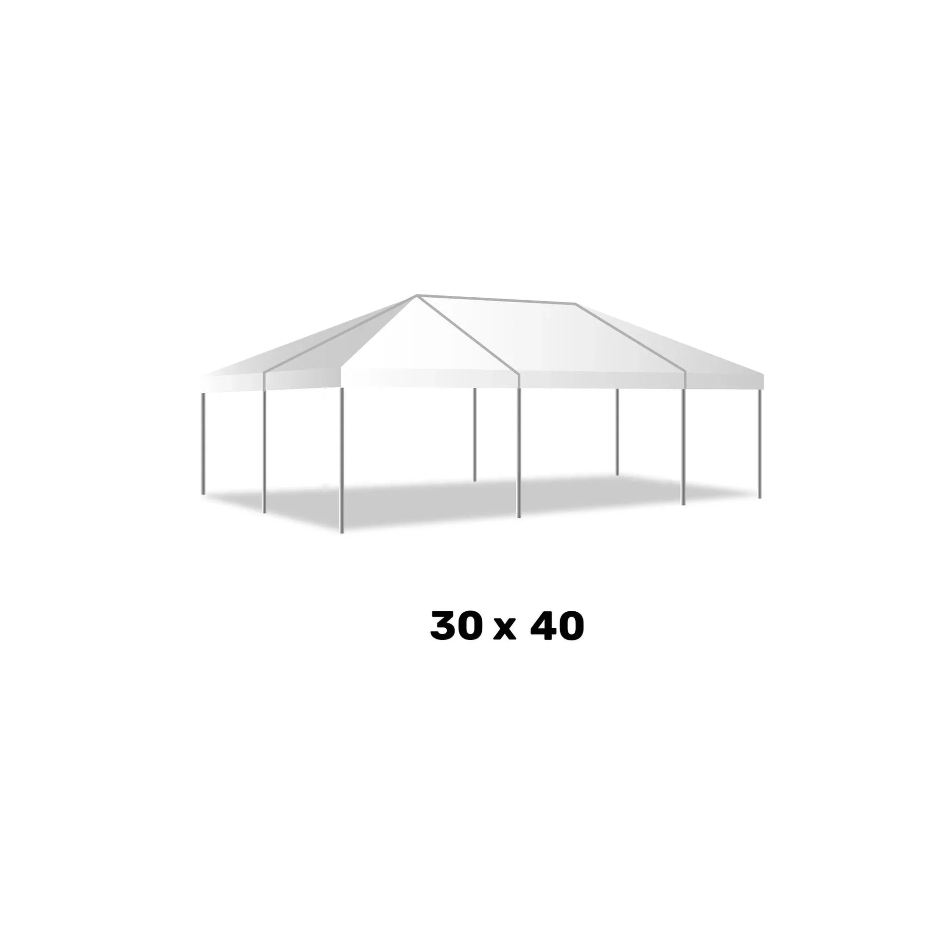 a 30 foot by 40 foot white  West Coast Frame Tent