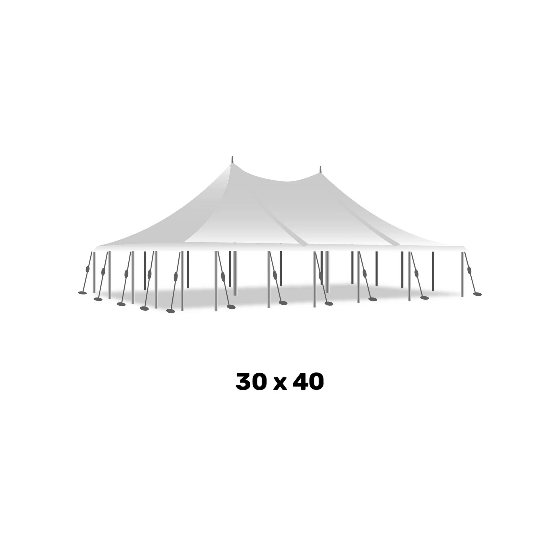 a 30 foot by 40 foot white marquee high peak pole tent