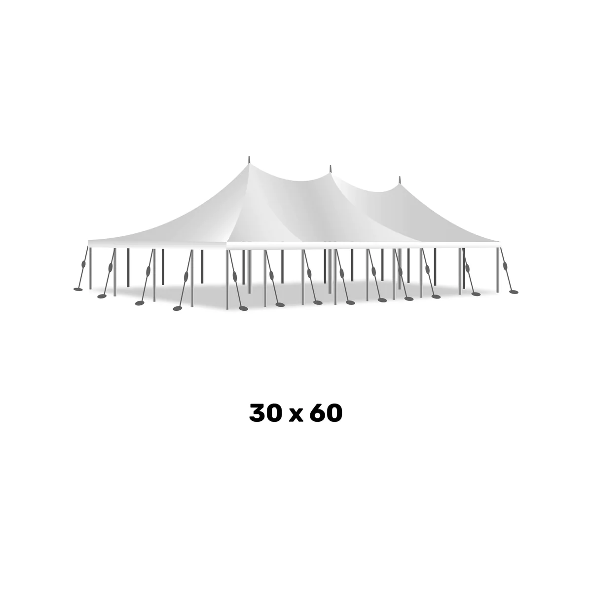 a 30 foot by 60 foot white marquee high peak pole tent
