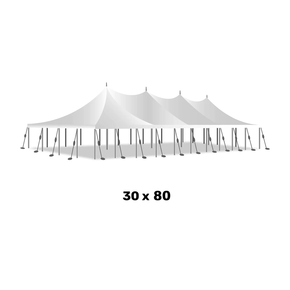 a 30 foot by 80 foot white marquee high peak pole tent