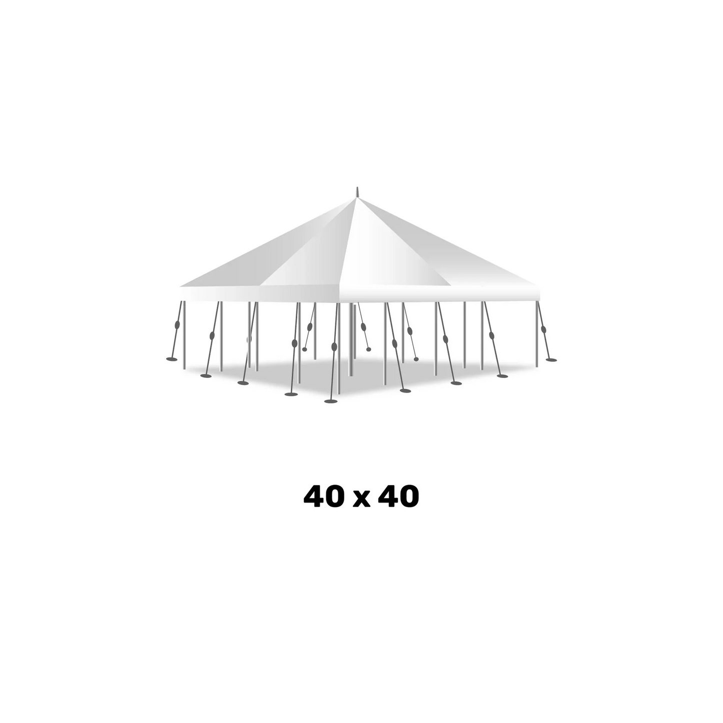 a 40 foot by 40 foot white marquee high peak pole tent