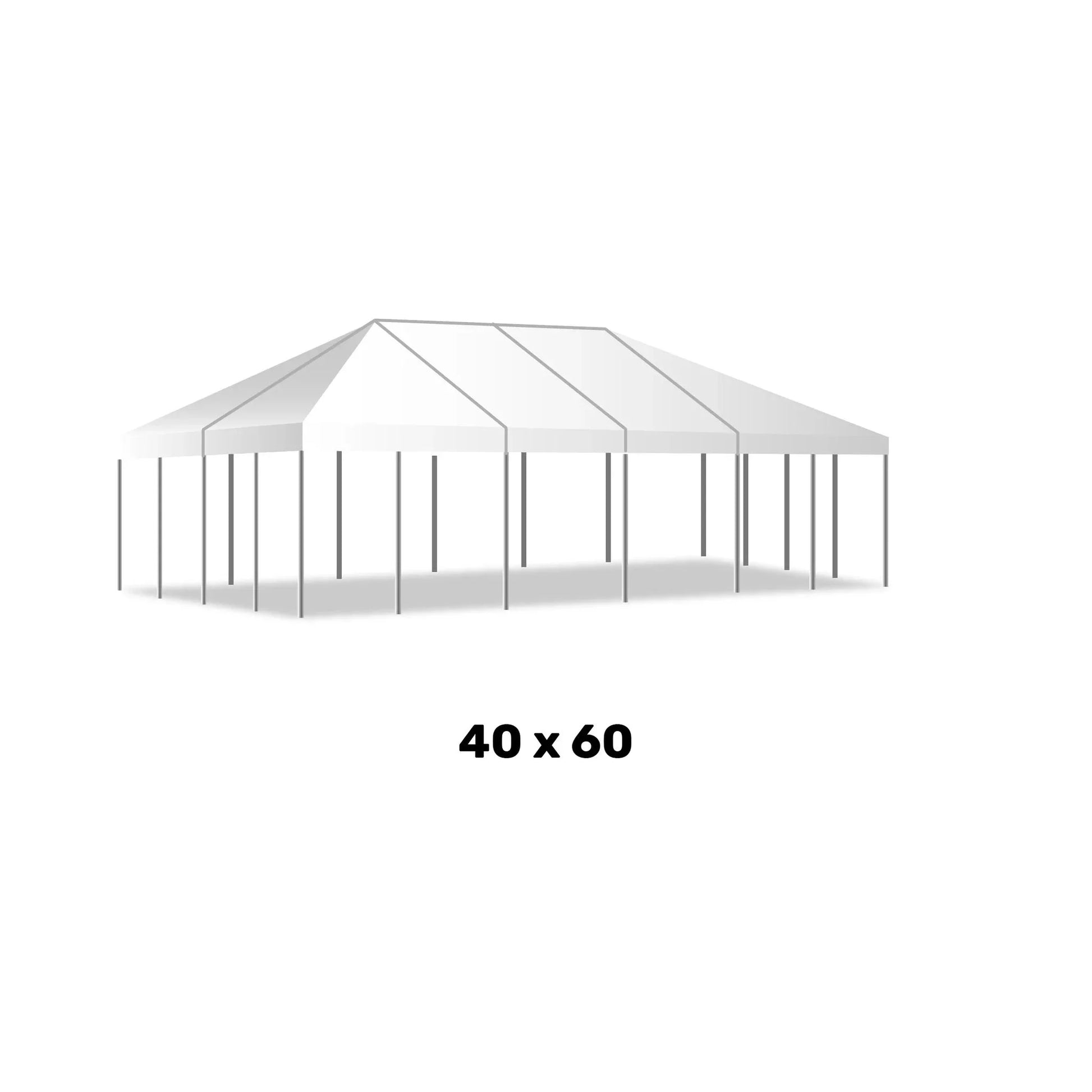 a 40 foot by 60 foot white West Coast Frame Tent