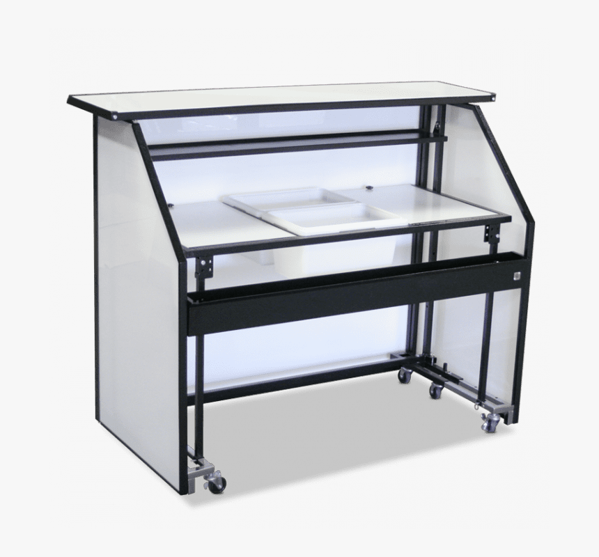 white portable folding bar on casters