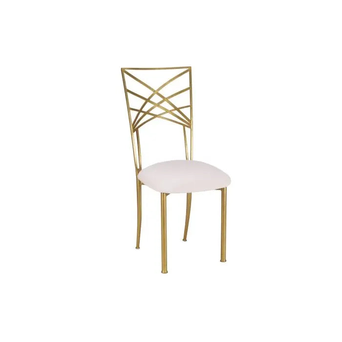 gold Fanfare chair with white cushion