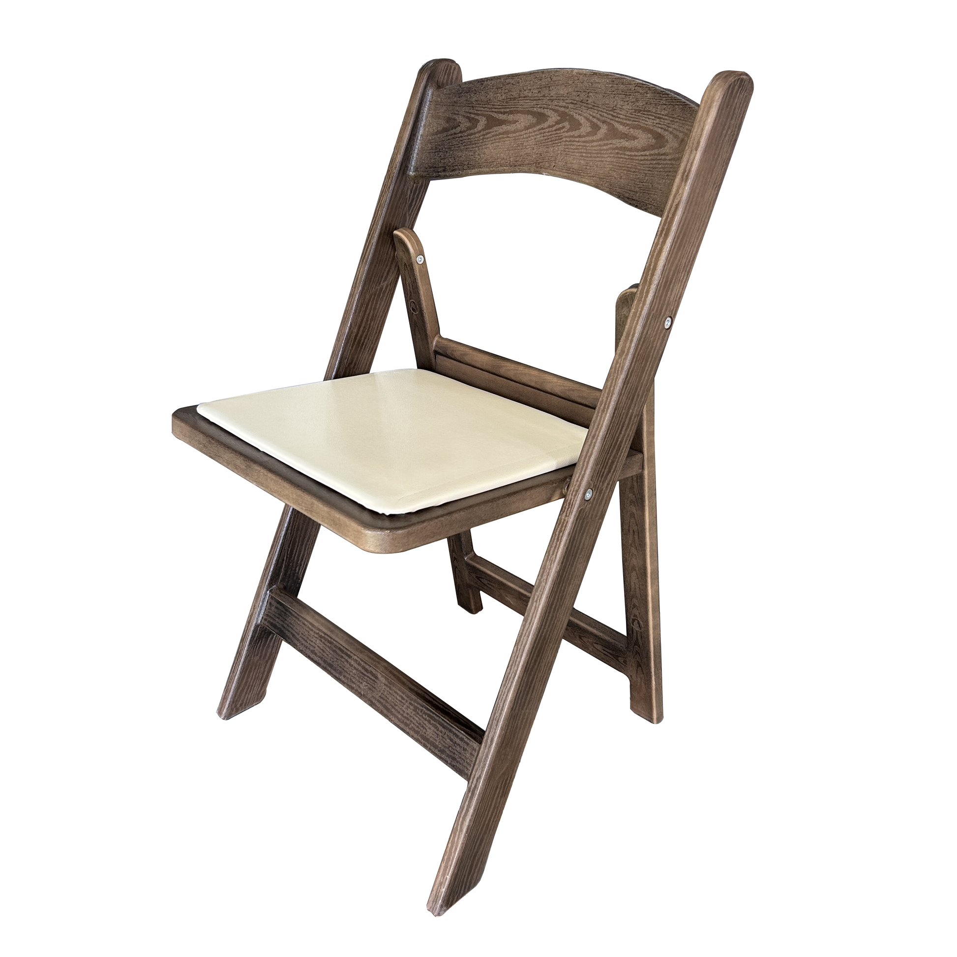 wood-look resin padded folding chair medium brown colour with off-white seat pad