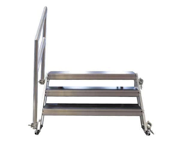 3-step adjustable-height stairs including hand rail