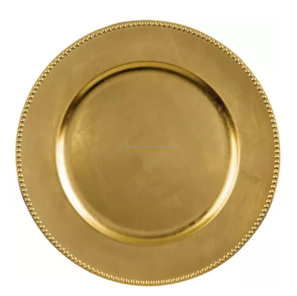 round gold plastic charger plate