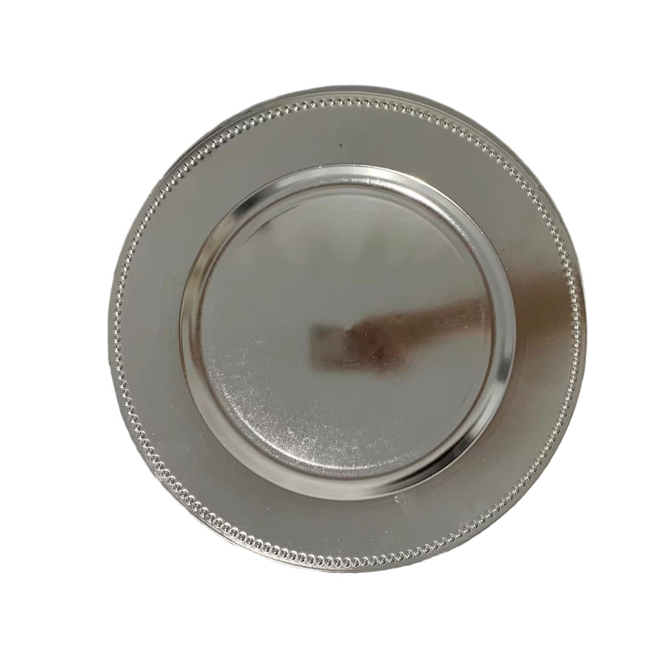 round silver plastic charger plate
