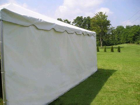 white vinyl tent wall affixed to a wedding event tent