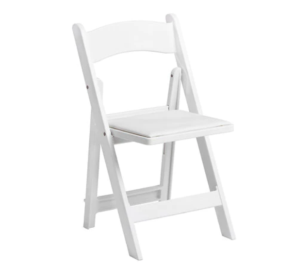 white resin padded folding chair